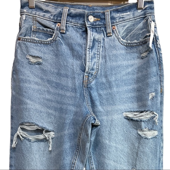 OLD NAVY Extra High Rise  Button-Fly Sky-HiStraight Ripped Raw Hem Jeans Size 2. - Picture 4 of 12